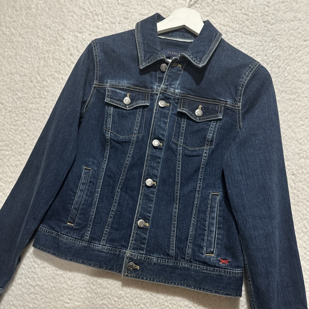 Talbots Women's Blue Denim Classic Jean Jacket Size Small Embroidered Dragonfly